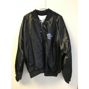 Vtg East Coast USA Gym Health & Fitness Center Satin Black Bomber Jacket Sz 4XL